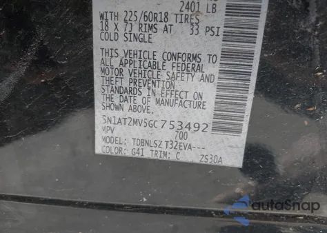 2016 Nissan Rogue S/Sl/Sv from USA, damaged, VIN 5N1AT2MV5GC753492